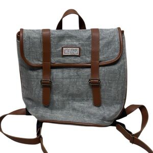 Fair Anita gray brown leather trim mesh front backpack school work bag medium